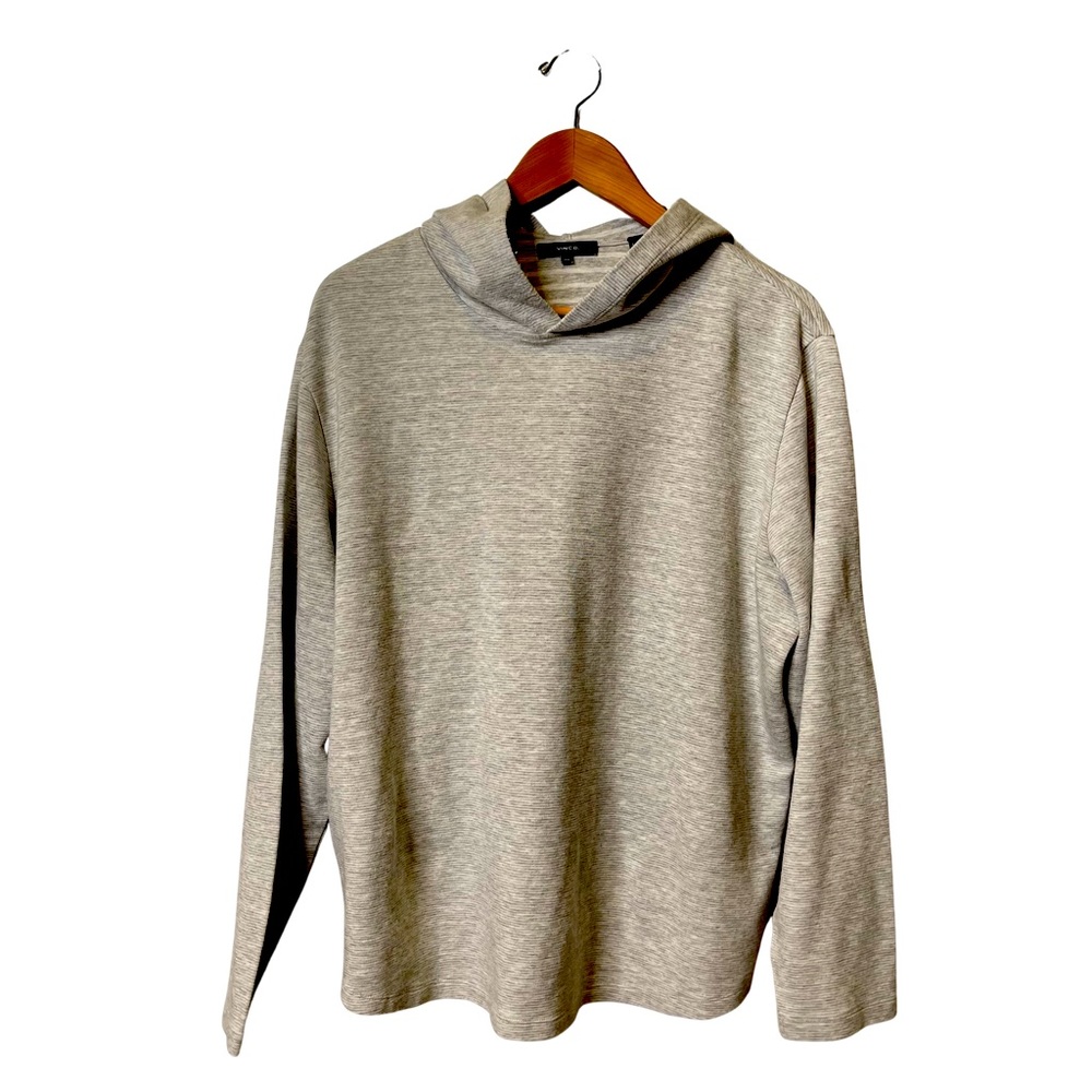 VINCE 100% COTTON HEATHER GREY JERSEY HOODIE